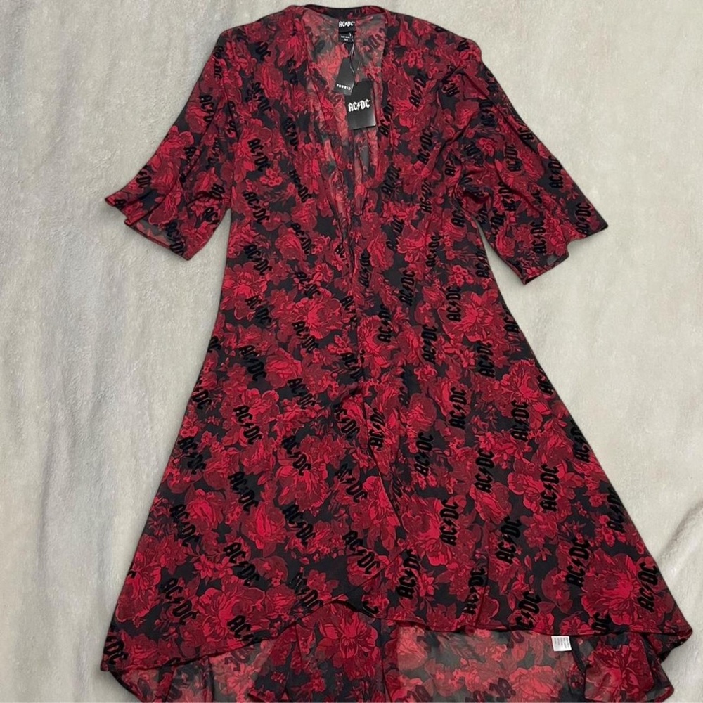AC/DC Torrid Black & Red Floral Chiffon Hi-Lo Kimono - Picture 7 of 7